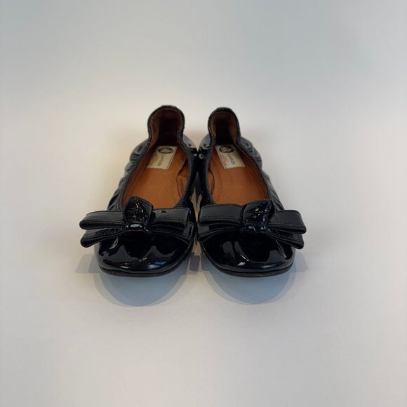 Lanvin Black Patent Leather Ballet Flats with Bow Accents, EU 40 - Picture 2 of 16